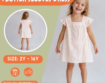 Eyelet Embroidered Dress with Flutter Sleeves and Square Neck