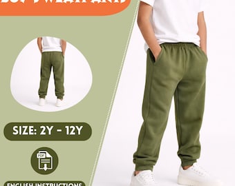 Boys Sweatpants Sewing Pattern – Jogger PDF for 2Y to 12Y Sizes, Elastic Waist