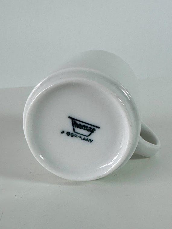 Vintage Thomas Porzellan Kaffeetassen 4er Set, weiße deutsche Tassen, Mid-Century Modern