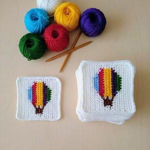 Balloon Crochet Square Pattern - Granny Square Crochet Pattern-Coaster Granny Sguare- crochet hot air balloon- grandma motif  (English pdf)