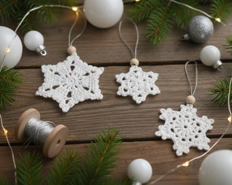 Crochet Christmas Snowflake Ornament Pattern (PDF English, only PDF, Three snowflakes)