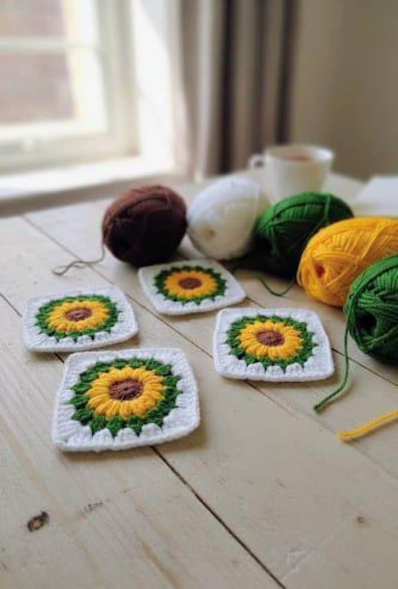 Crochet Sunflower Granny Square Pattern , Sunflower Motif PDF Tutorial ...