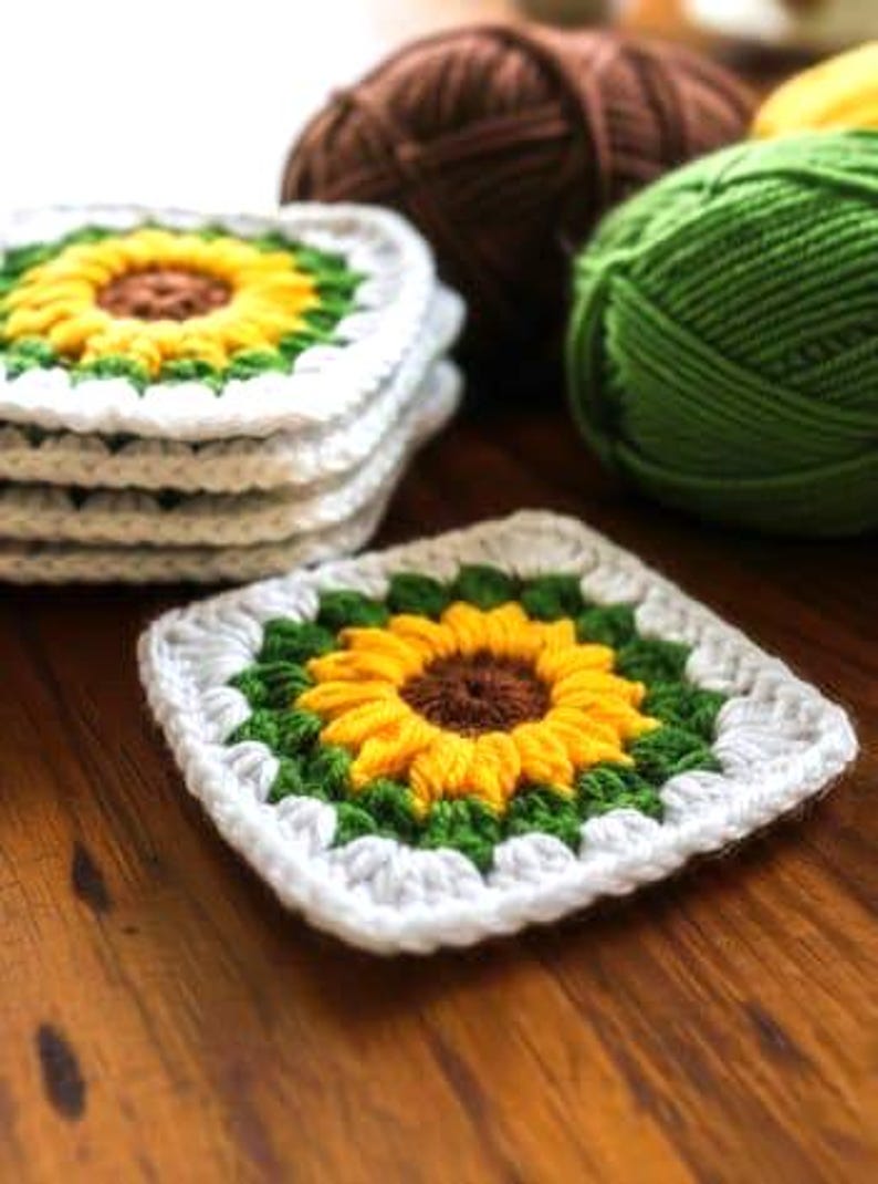 Crochet Sunflower Granny Square Pattern , Sunflower Motif PDF Tutorial ...