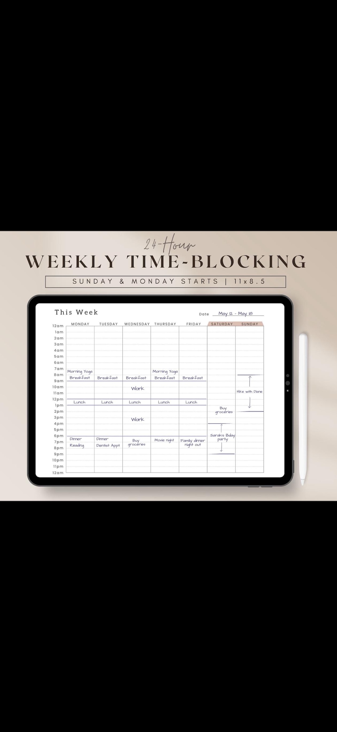 Weekly Time Block Planner Printable Minimal Focus Productivity Planner ...