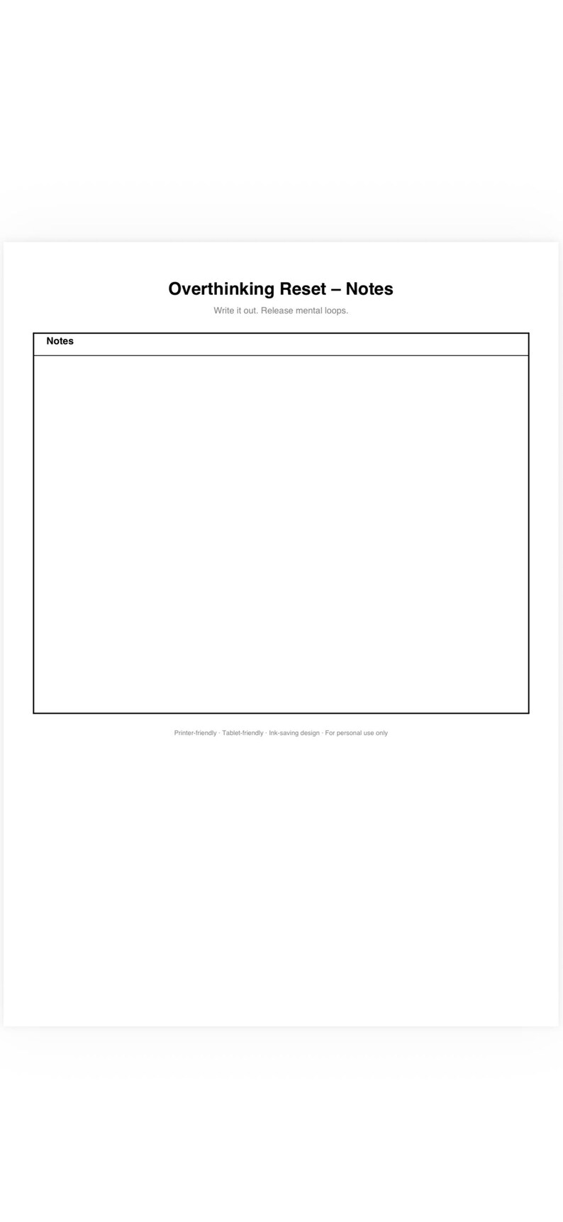 Overthinking Reset Notes Printable | Brain Dump Page for Mental Clarity ...