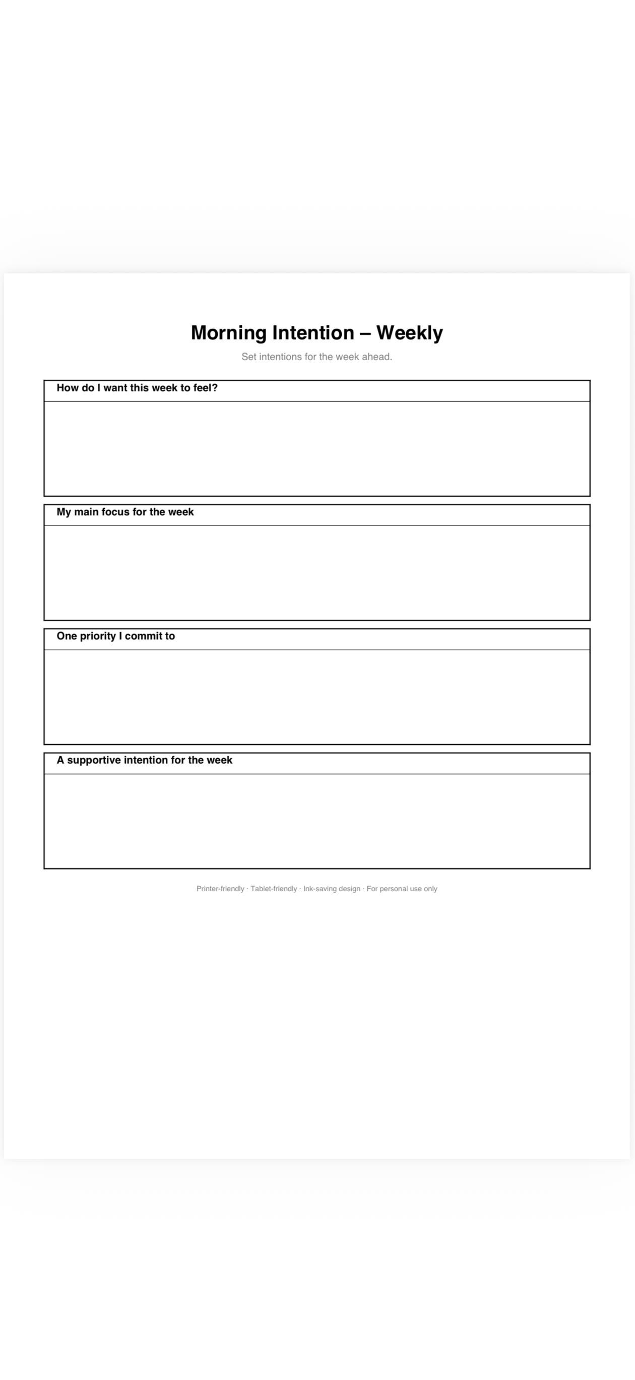 Weekly Intentions Worksheet.pdf Morning Intention Weekly Printable | Weekly Focus & Intentions | Calm ...