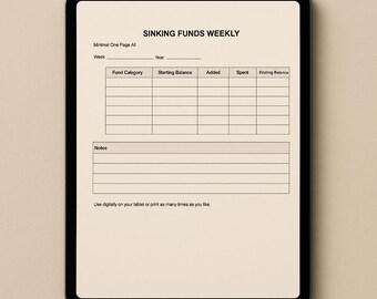 Sinking Funds Weekly Tracker Printable A4 Minimal Budget Planner Weekly Money Organizer. Tablet & Printer Friendly