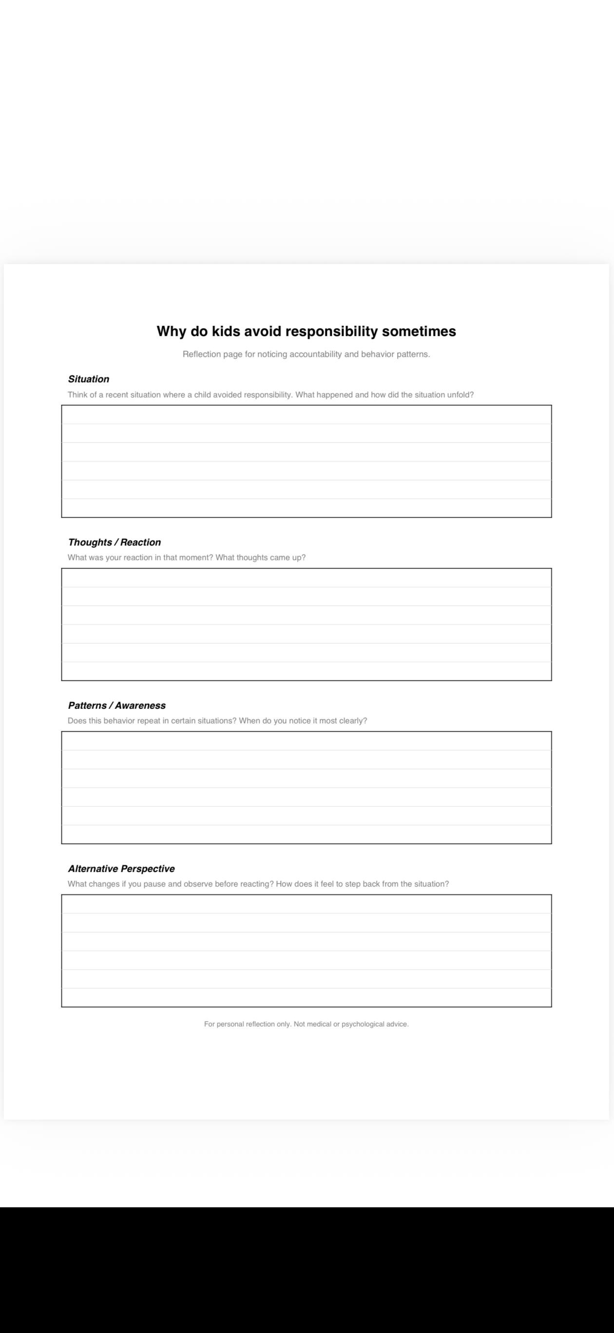 Kids Accountability Worksheet | Responsibility & Behavior Reflection ...