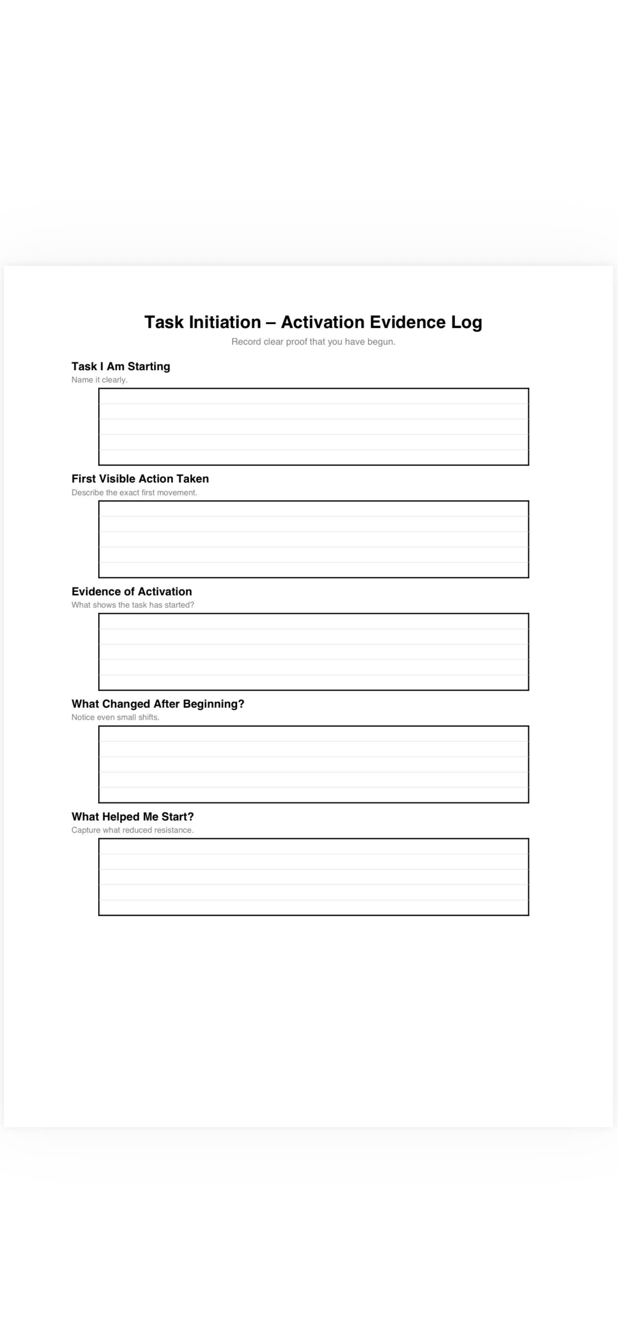 Task Initiation Worksheet Task Initiation Worksheet for Neurodivergent Adults | Activation ...