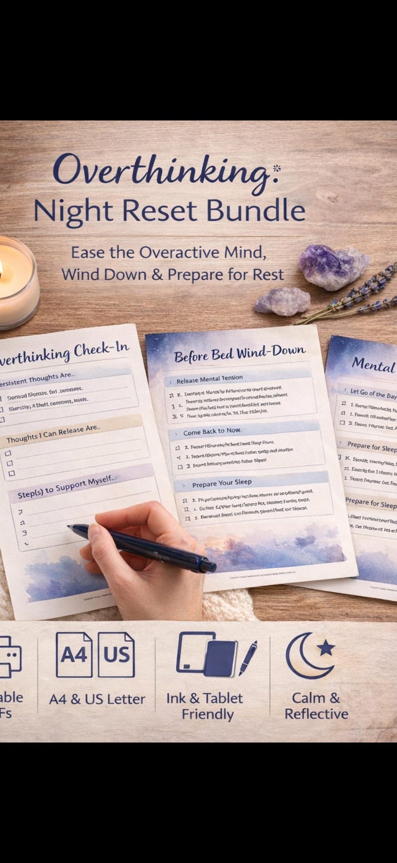 Overthinking Check-in Night Worksheet | Calm Racing Thoughts, Reduce ...