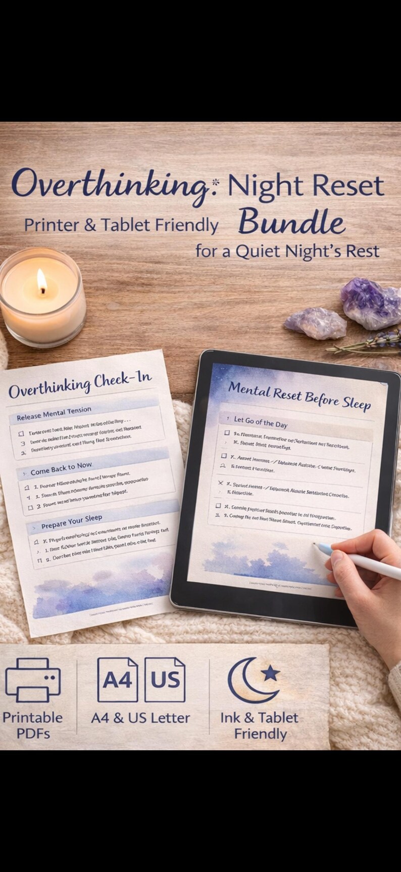 Overthinking Check-in Night Worksheet | Calm Racing Thoughts, Reduce ...