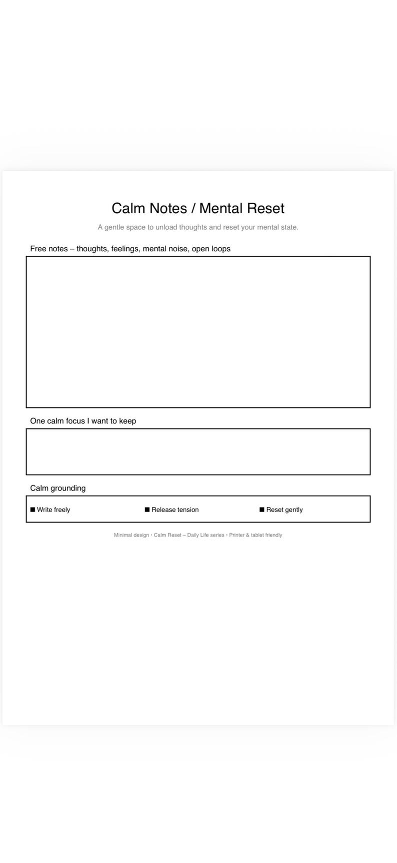 Mental Reset Worksheet | Clear Mental Noise | Calm Notes Printable PDF ...