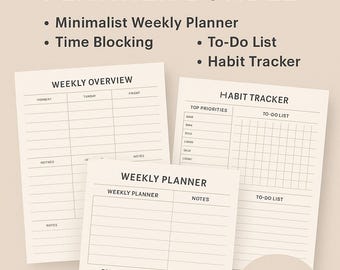 Weekly Habit Tracker Printable | Minimalist Habit Tracker Bundle | Weekly Goals Planner | Productivity Planner PDF | A4 & US Letter