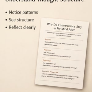 May include: A beige background with the text "Understand Thought Structure" and bullet points. A white paper with the title "Why Do Conversations Stay In My Mind After" and related questions is in the image.