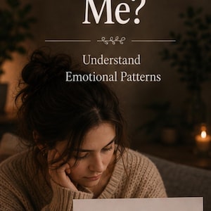 May include: A woman in a beige sweater holds a worksheet titled "Emotional Trigger Reflection Worksheet." The worksheet prompts reflection on emotional triggers and patterns. The image includes the text "Why Does This Trigger Me?" and "Understand Emotional Patterns."