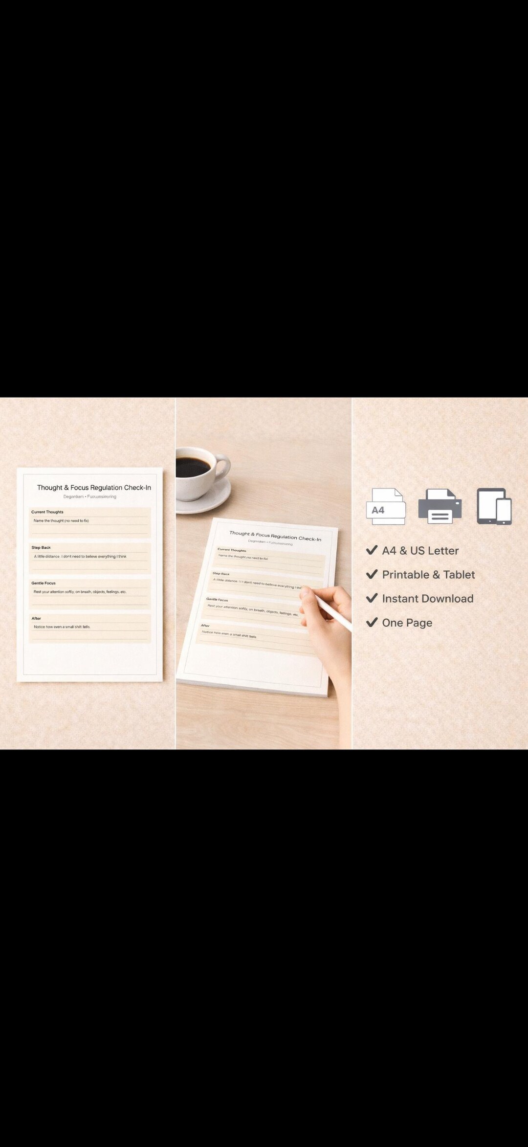 Thought & Focus Regulation Check-in | Calm Overthinking | Printable ...