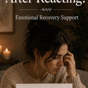 Könnte beinhalten: Eine Frau hält ein Arbeitsblatt mit dem Titel "Reactive Guilt Reflection Worksheet". Das Arbeitsblatt ist Teil eines Leitfadens zur emotionalen Genesung. Das Bild enthält den Text "Why Do I Feel Guilty After Reacting?" und "Emotional Recovery Support."