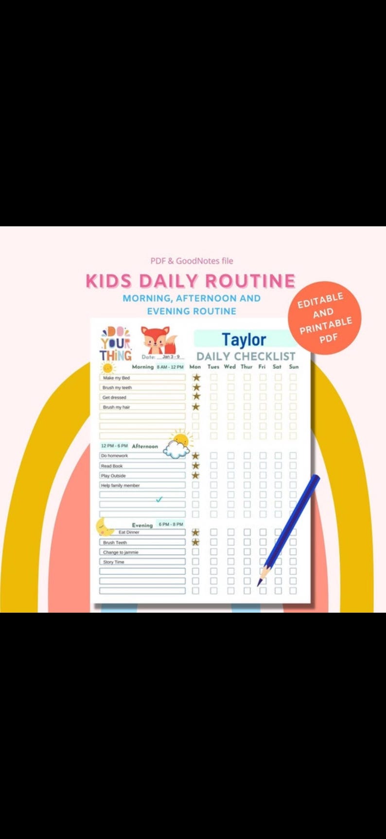Kids Daily Routine Chart Printable A4 Simple Child Schedule - Etsy Canada