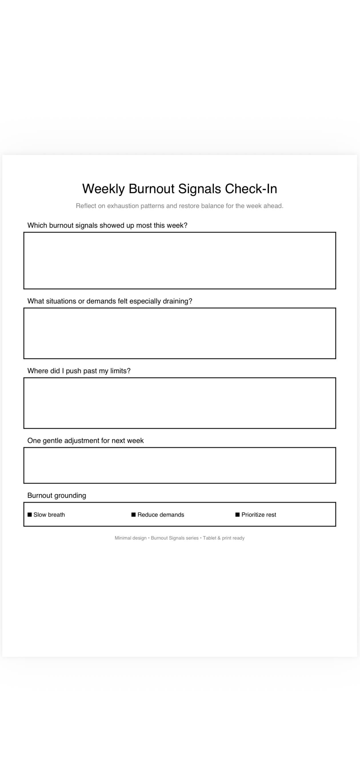 Exautin Pattern Weekly Burnout Signals Check-in Sheet | Reflect on Exhaustion Patterns ...