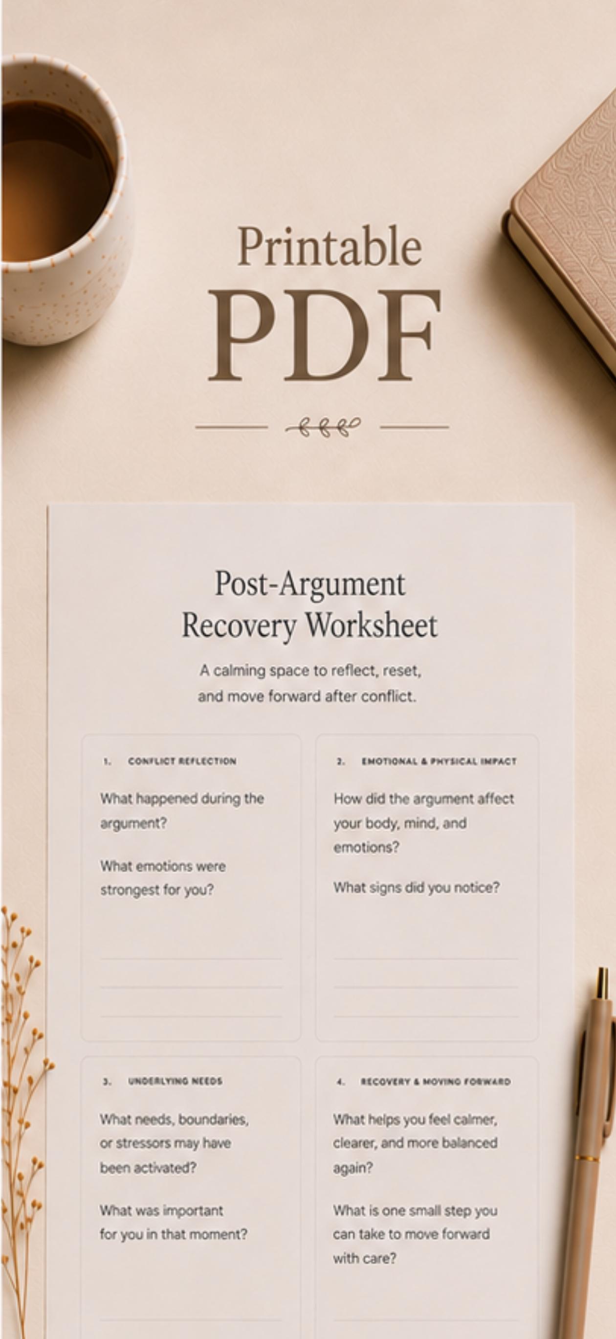 Calm Down After Arguing Worksheet | Nervous System Recovery & Emotional ...
