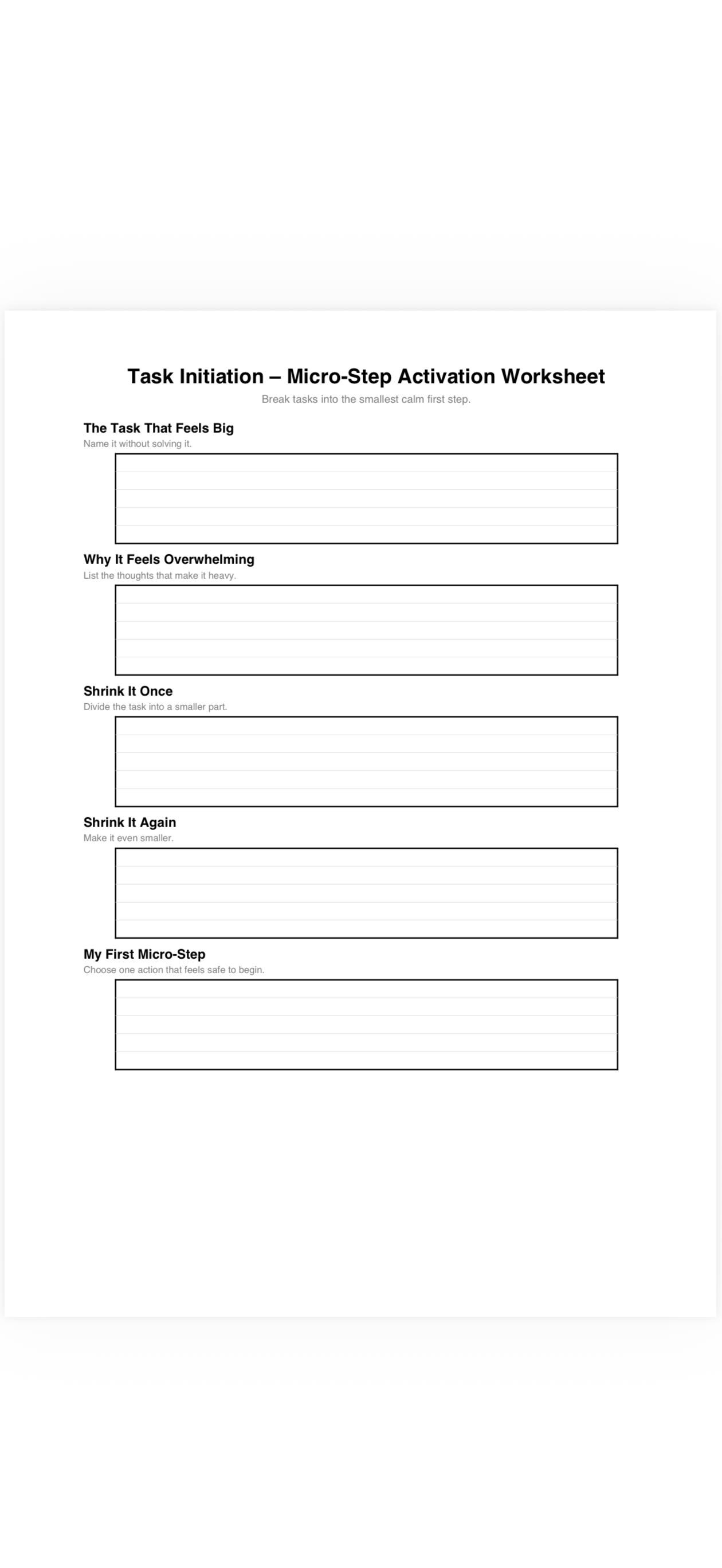 Task Initiation Strategies.pdf Task Initiation Worksheet for Neurodivergent Adults | Break Tasks Into ...