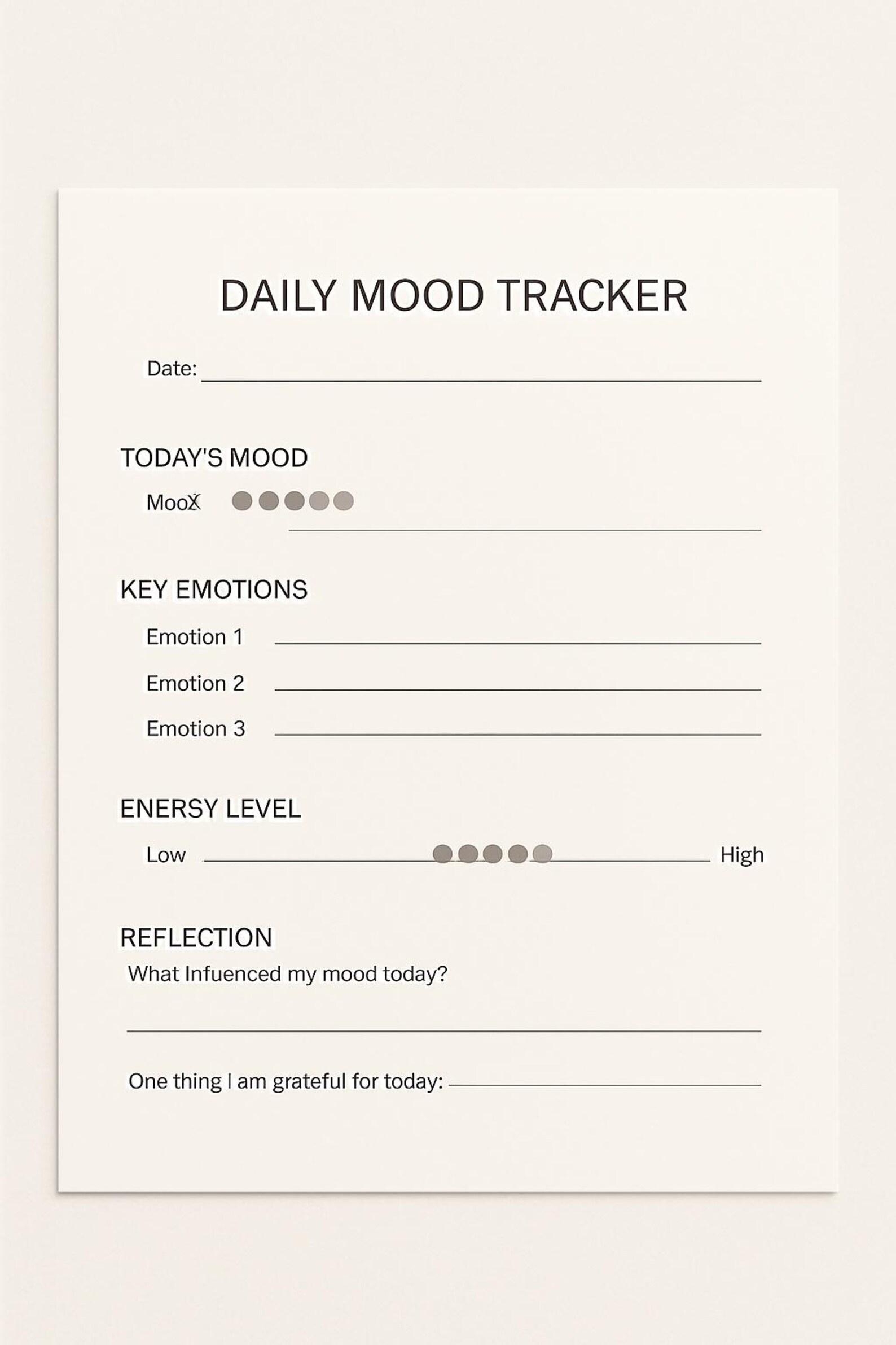 Daily Mood Tracker Printable PDF Minimalist Mental Health Journal ...
