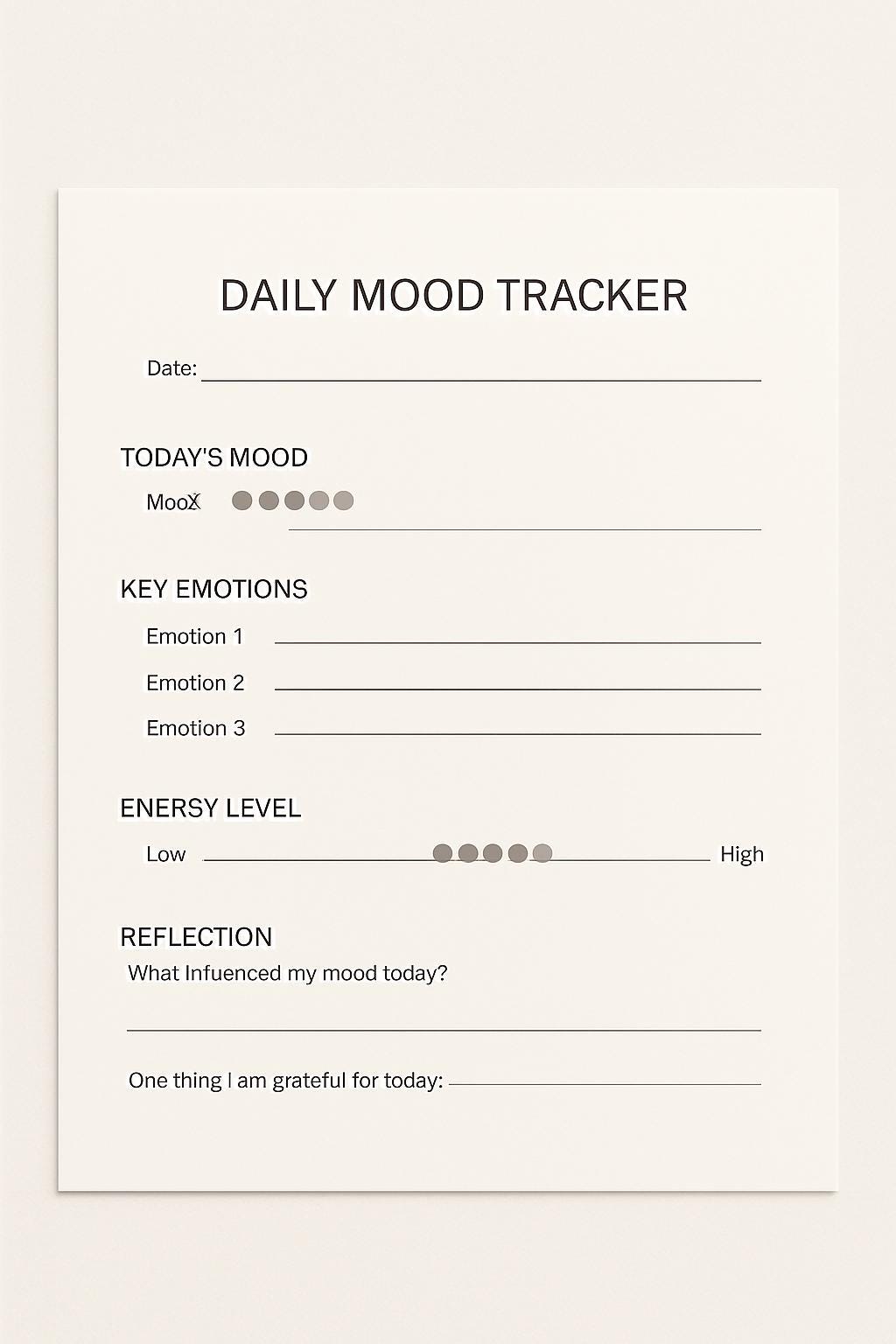 Daily Mood Tracker Printable PDF Minimalist Mental Health Journal ...