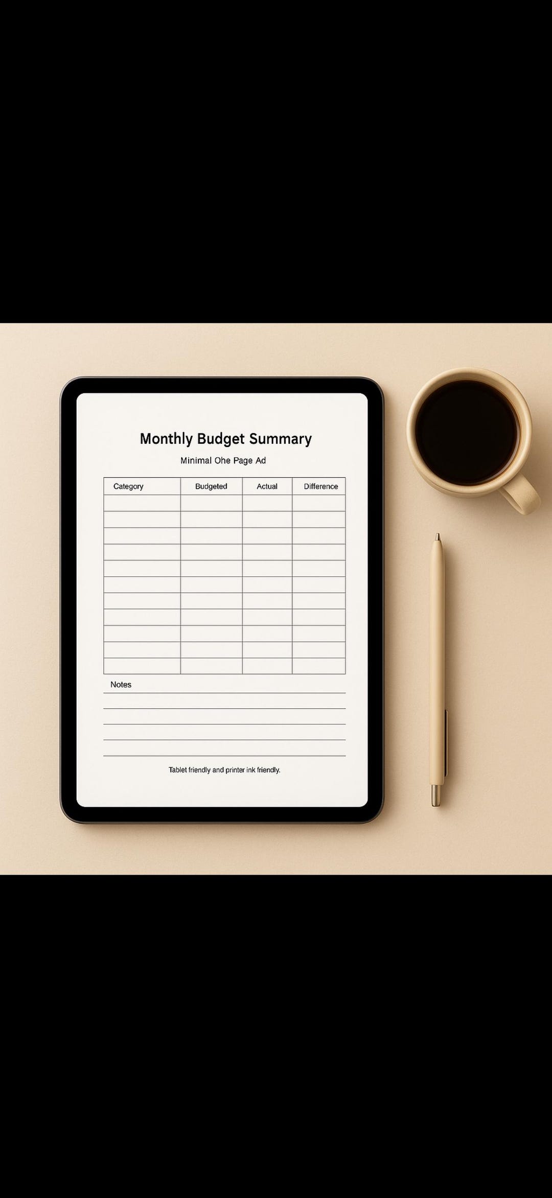 Monthly Budget Summary Printable A4 – Minimal Budget Overview | Tablet ...