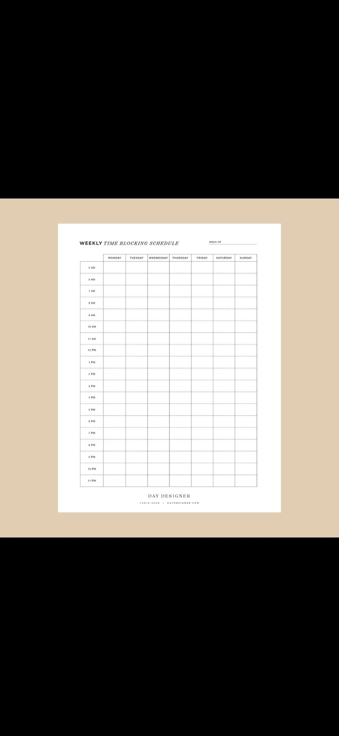 Weekly Time Blocking Planner Printable One Page Weekly Schedule ...