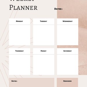 Könnte beinhalten: Ein Wochenplaner mit einer weichen, neutralen Farbpalette. Oben auf dem Planer steht "WEEKLY PLANNER" und "DATES:". Die Wochentage sind aufgelistet, mit Platz für Notizen und Erinnerungen. Der untere Teil des Planers enthält den Text: "Entwickle eine Leidenschaft für das Lernen. Wenn du das tust, wirst du nie aufhören zu wachsen."