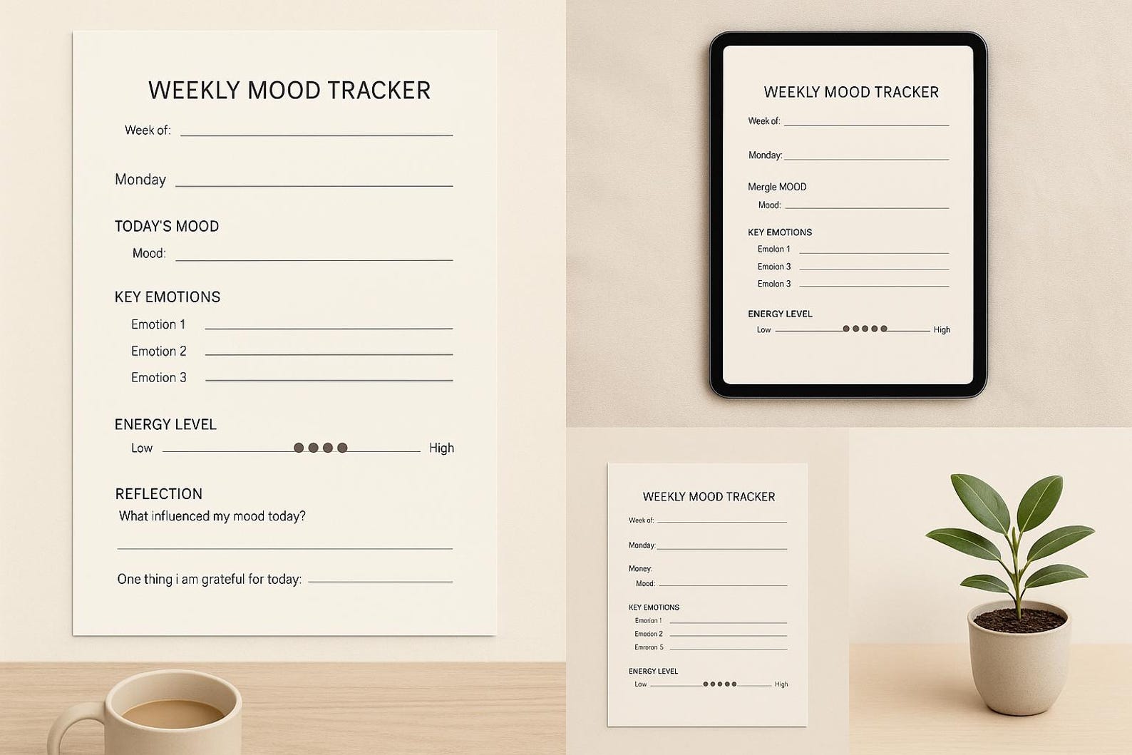 Weekly Mood Tracker Printable PDF Minimalist Mental Health Journal ...