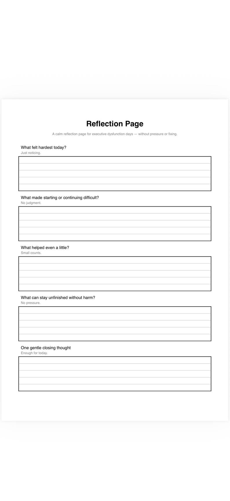 Executive Dysfunction Reflection Page for ADHD Minds | Process the Day Without Pressure | Printable PDF image 4