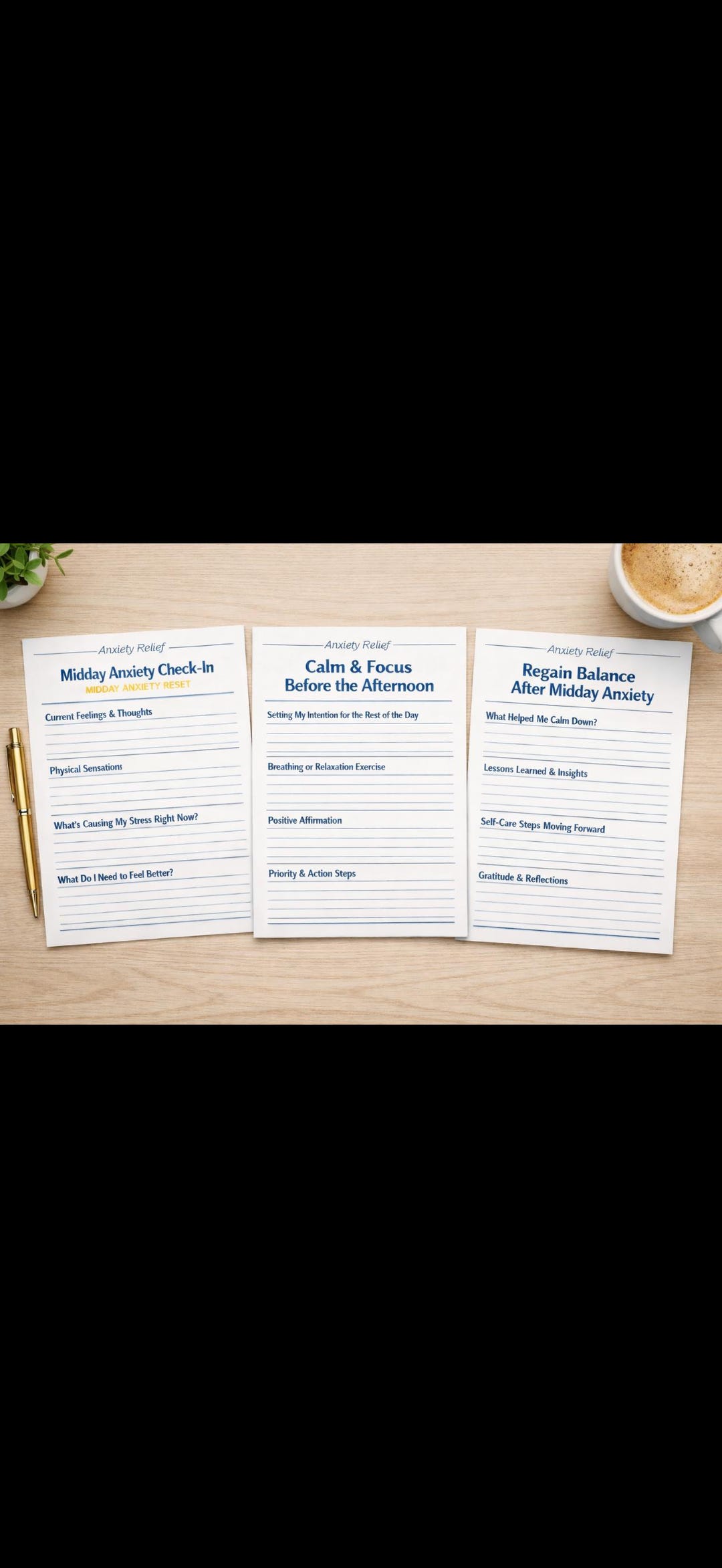 Midday Anxiety Check-in Worksheet | Anxiety Relief Reset for Stress ...