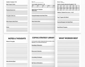 Anxiety Tracker Bundle | Daily, Weekly & Monthly Planner | Minimalist Black  White Printable | Mental Health Journal | PDF Letter/A4