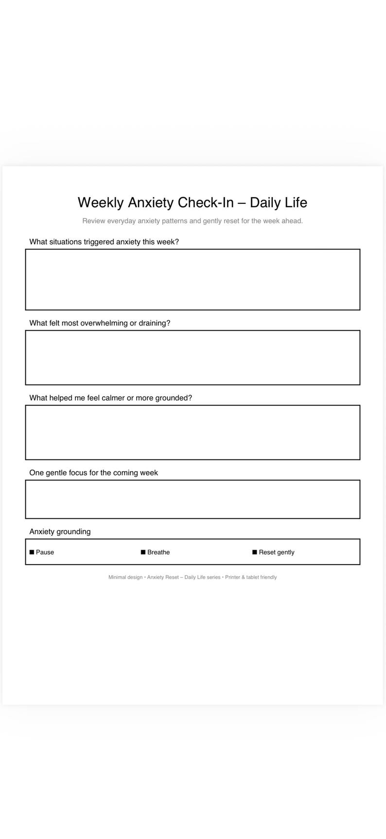 Weekly Anxiety Check-in Worksheet Printable | Reflect on Everyday ...