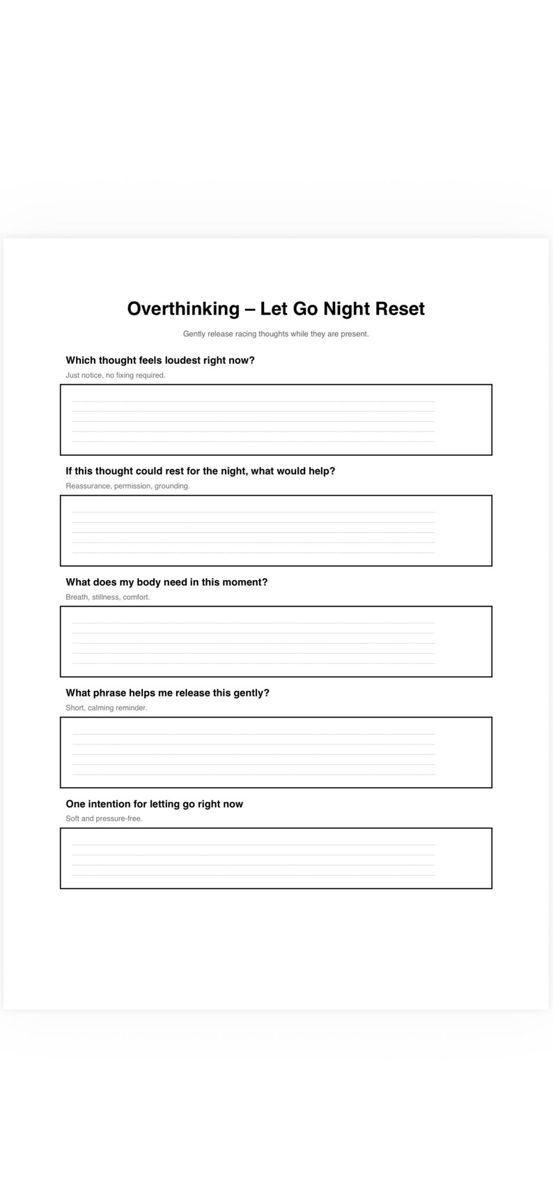Overthinking Let Go Night Worksheet | During Letting Go | Calm Racing ...