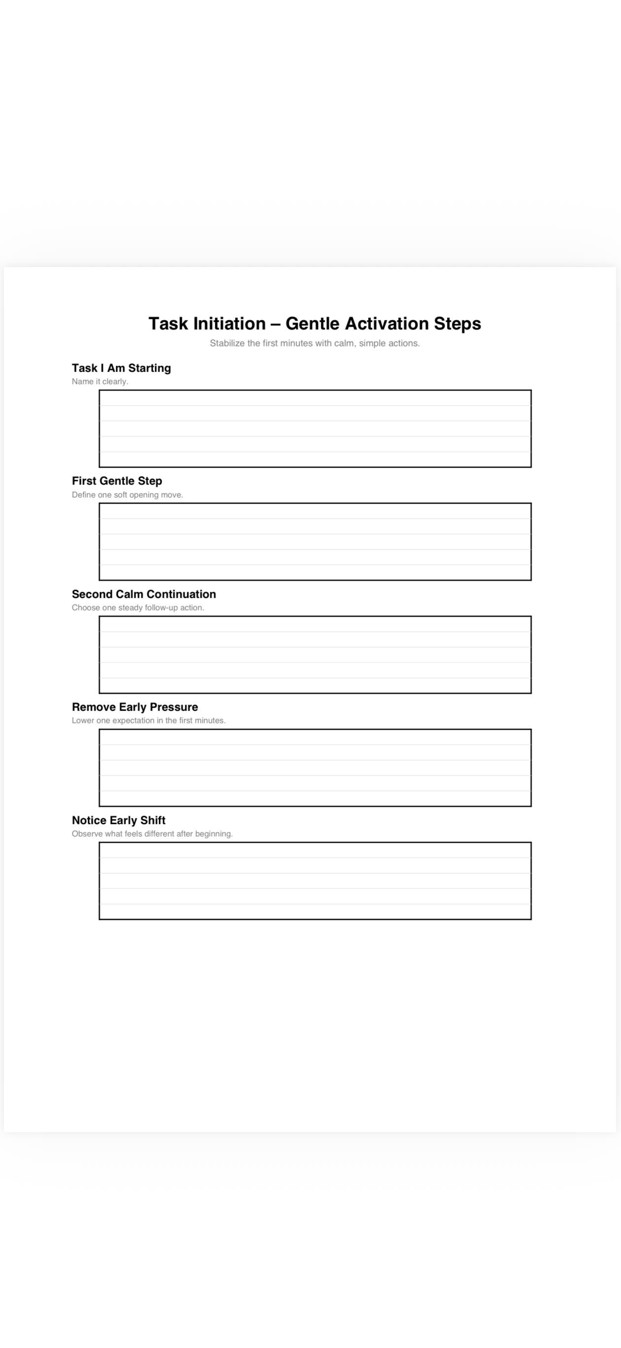 Starting Task Task Initiation Worksheet for Neurodivergent Adults | Gentle Activation ...