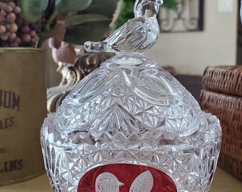 Vintage Hofbauer "The Byrdes Collection" Ruby Red Cut Lead Crystal Covered Dish