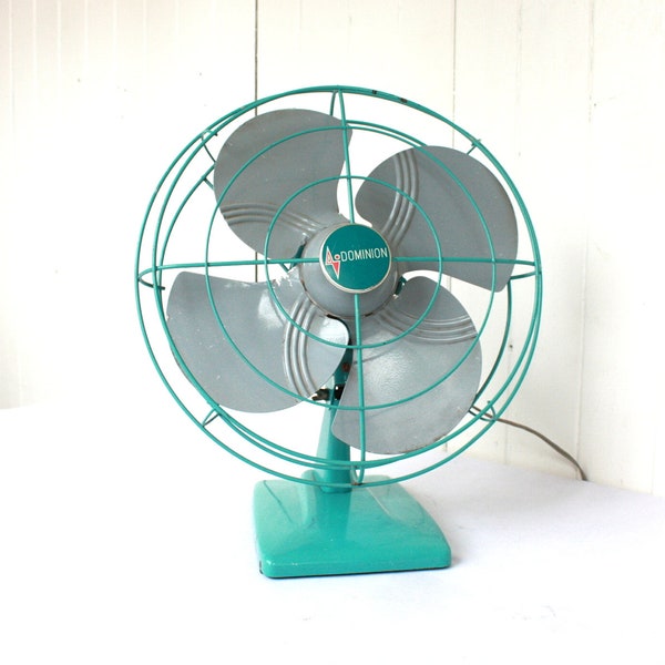 Vintage Fan, Dominion Fan, Turquoise Fan, Oscillating Fan, Aqua Fan, Turquoise and Grey