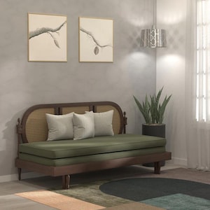 Handmade Solid Wood Daybed with Cane Backrest, Extendable Pull Out Sofa Bed for Living Room, Mid Century Modern Rattan Daybed, Guest Bed