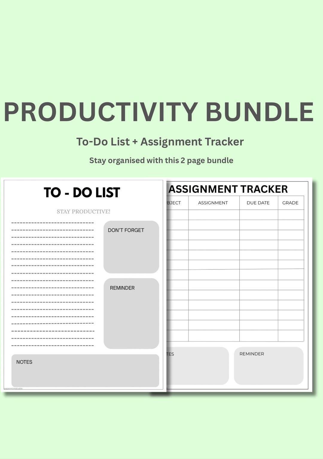 Student Productivity Bundle Printable To-do List and Assignment Tracker ...