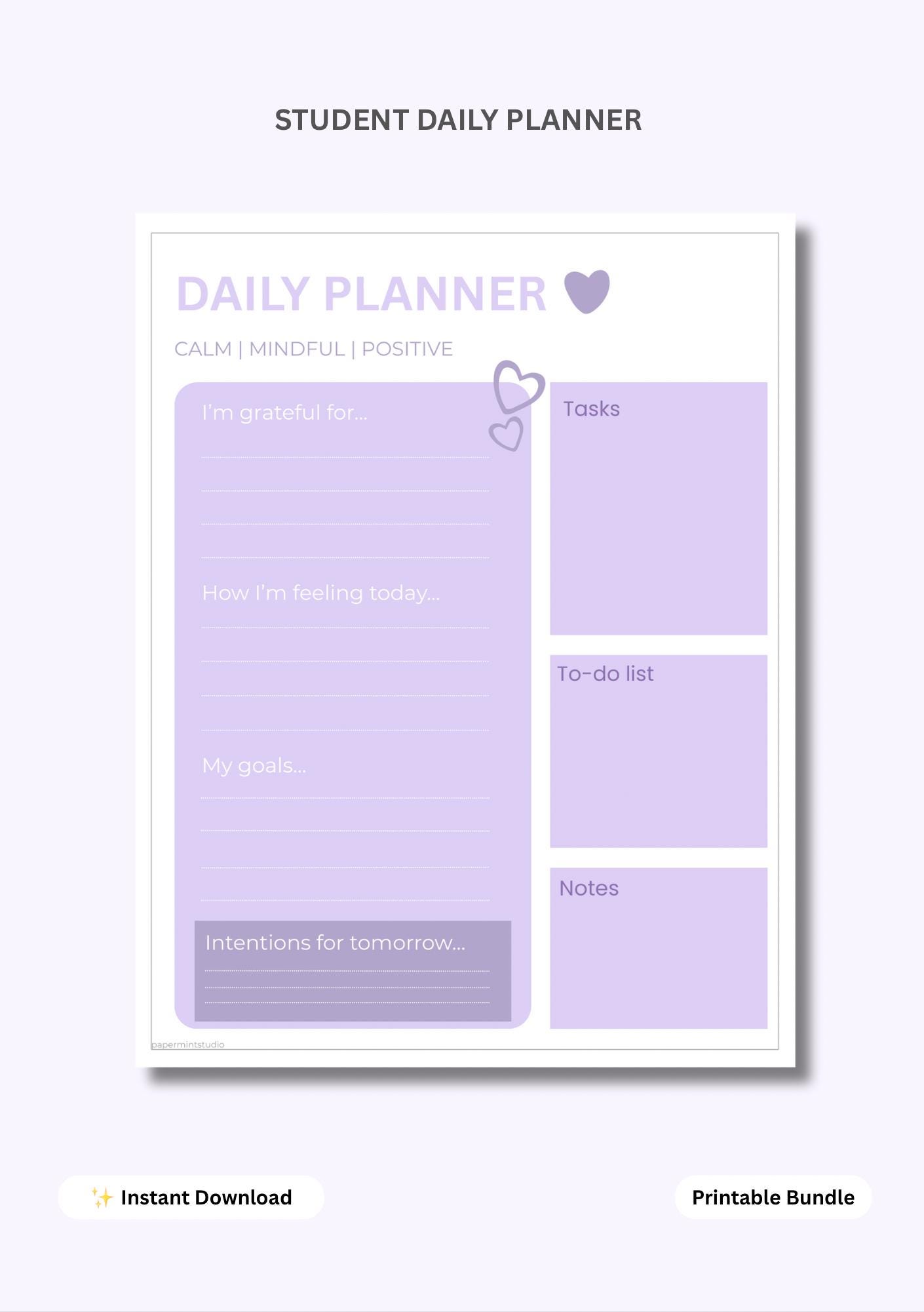 Student Planner Bundle Printable Pastel Daily Planner & Assignment ...