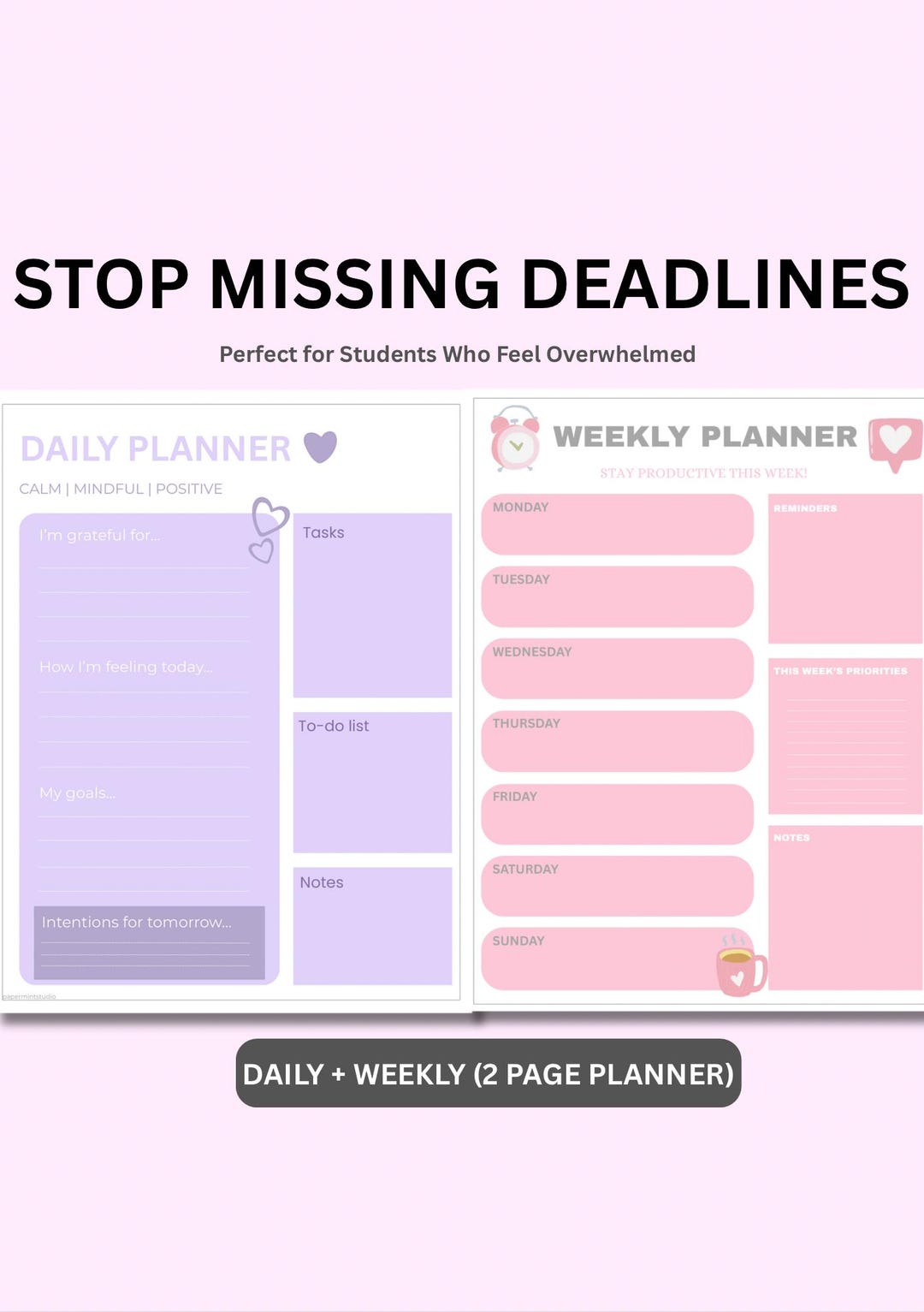 Pastel Student Planner Printable Bundle, Daily Planner & Weekly Planner ...