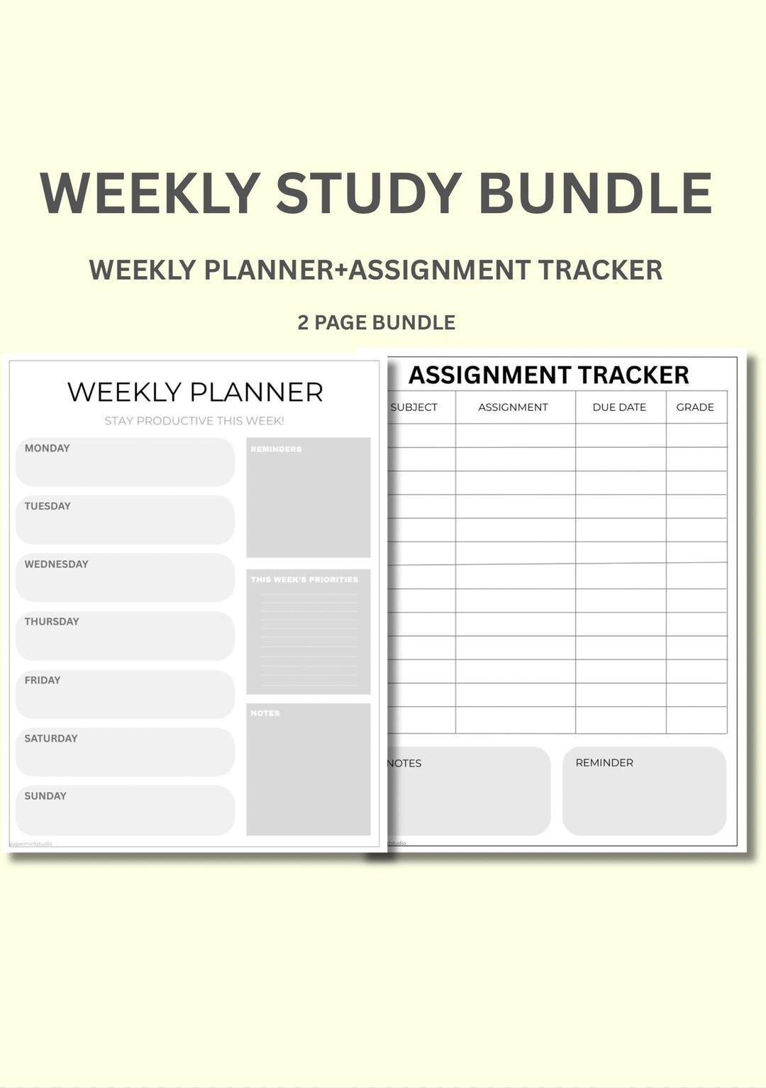 Student Planner Bundle | Weekly Study & Assignment Tracker (digital ...
