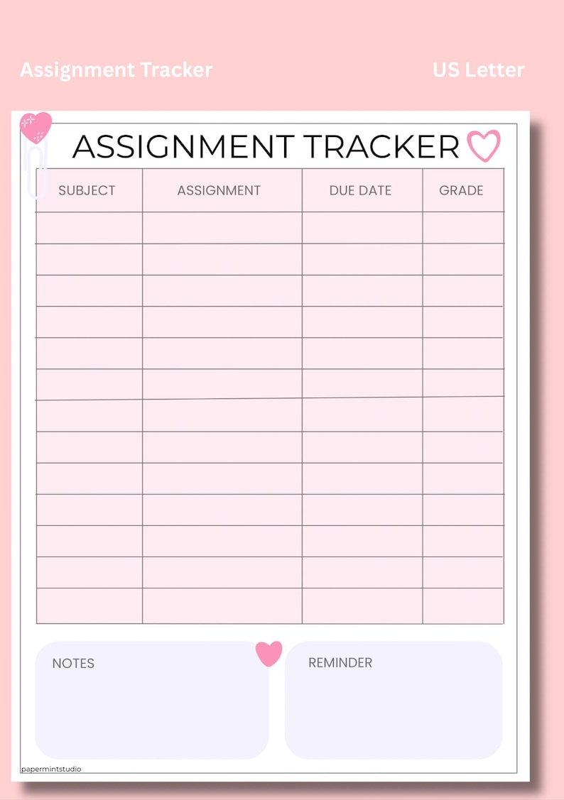 Study Planner Printable PDF | Student Assignment Tracker Bundle US ...
