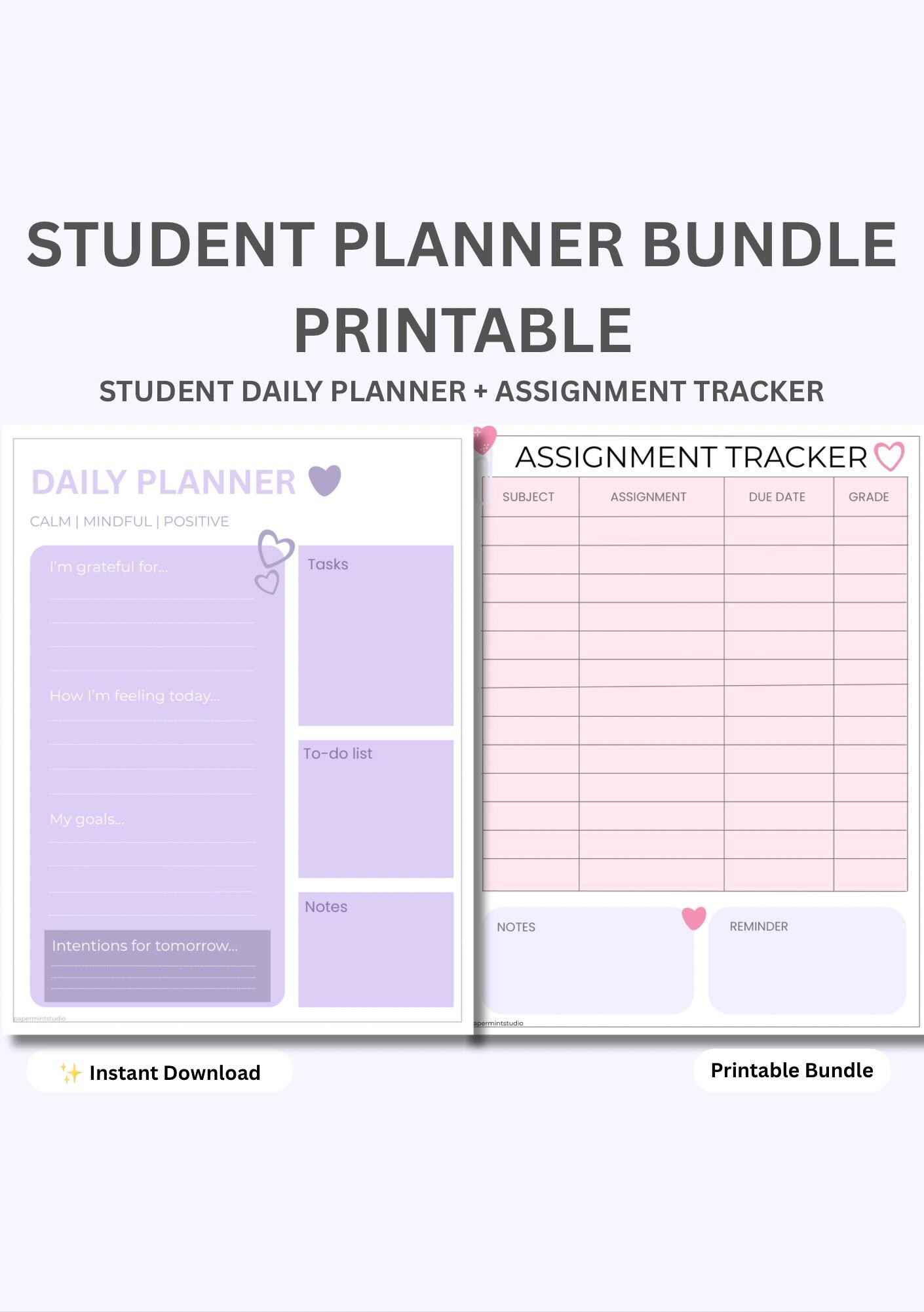 Student Planner Bundle Printable Pastel Daily Planner & Assignment ...