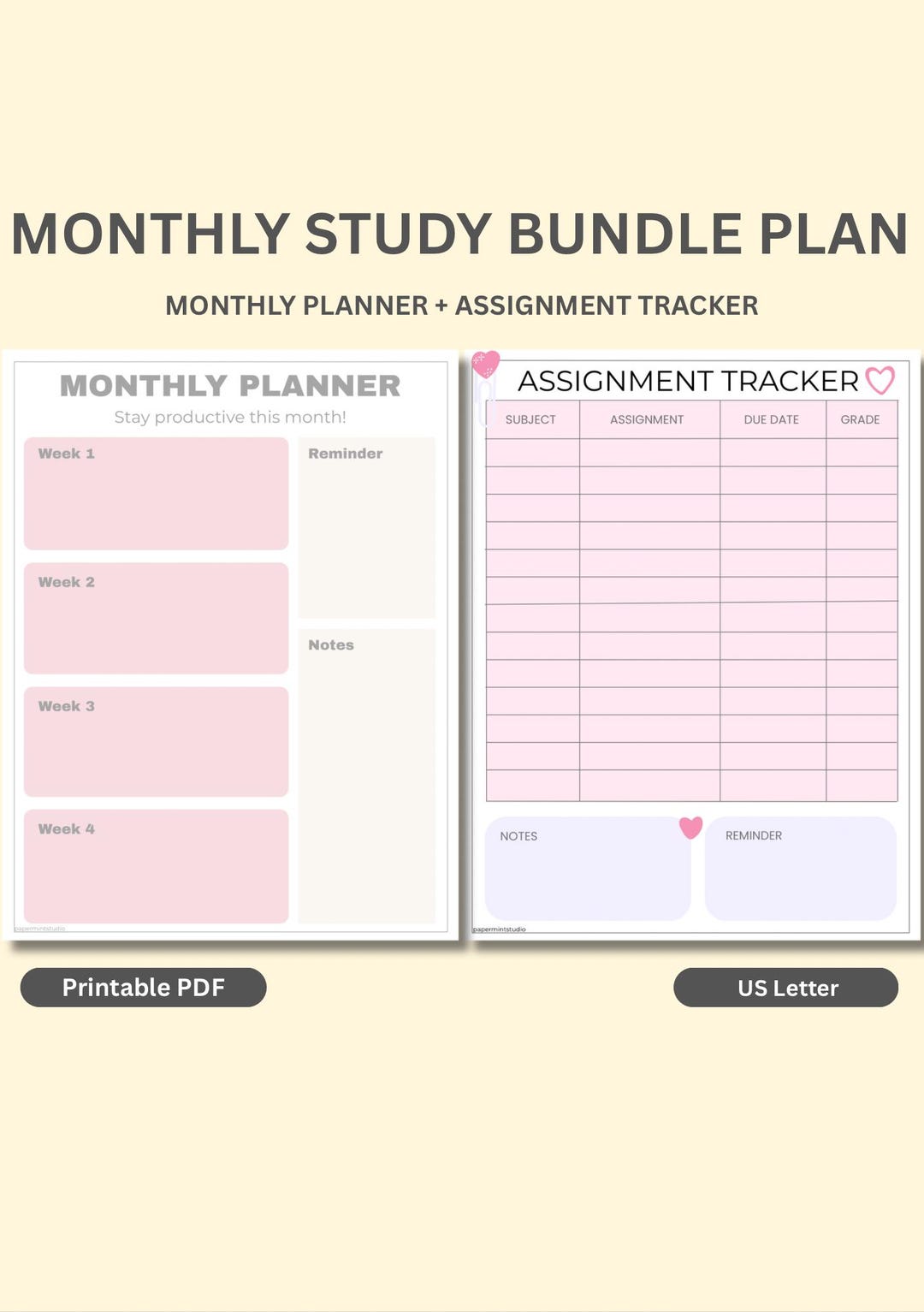 Student Planner Bundle Printable Pastel Monthly Planner & Assignment ...