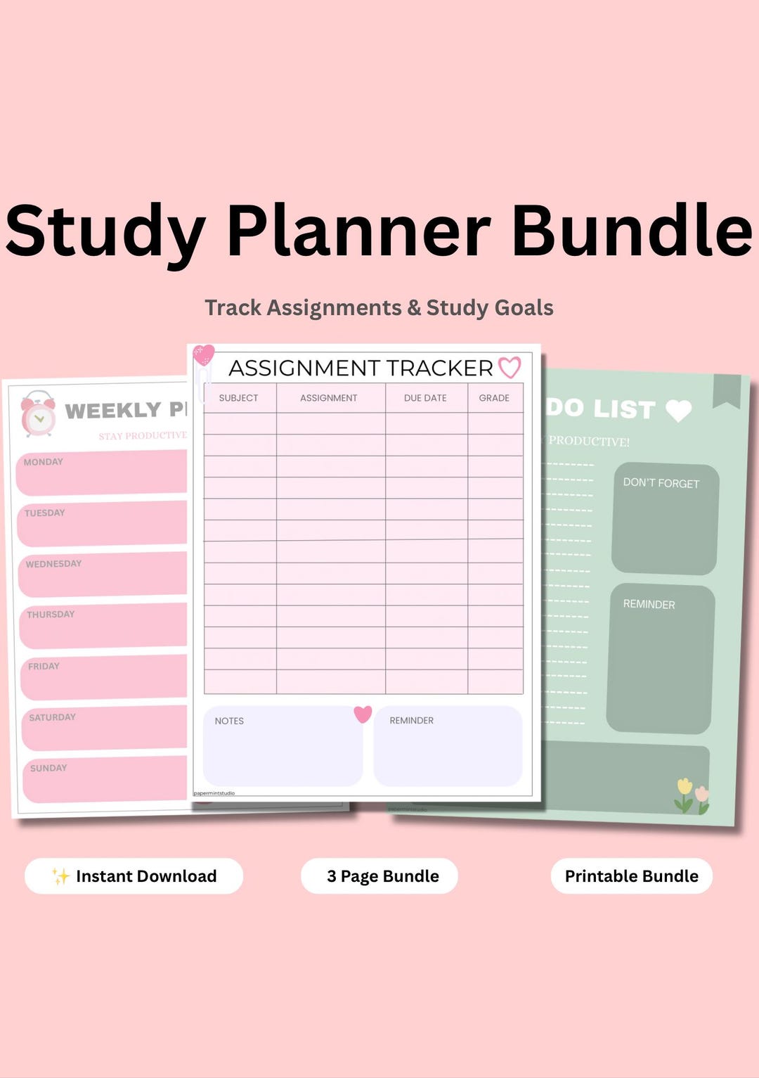 Study Planner Printable PDF | Student Assignment Tracker Bundle US ...