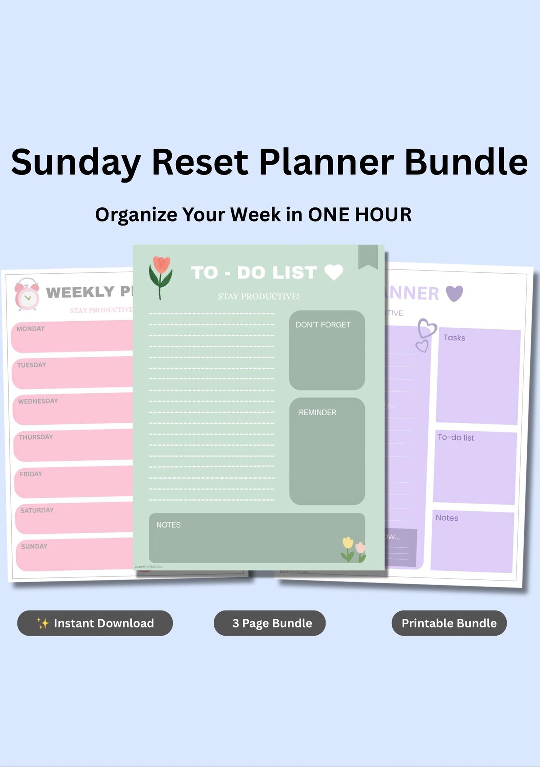 Sunday Reset Planner Printable | Weekly Planning Bundle US Letter - Etsy
