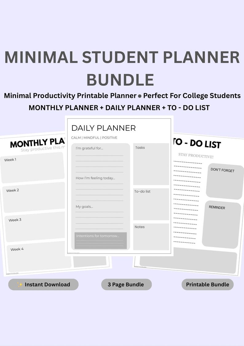 Minimal Student Planner Bundle Printable, Monthly Daily Planner US ...